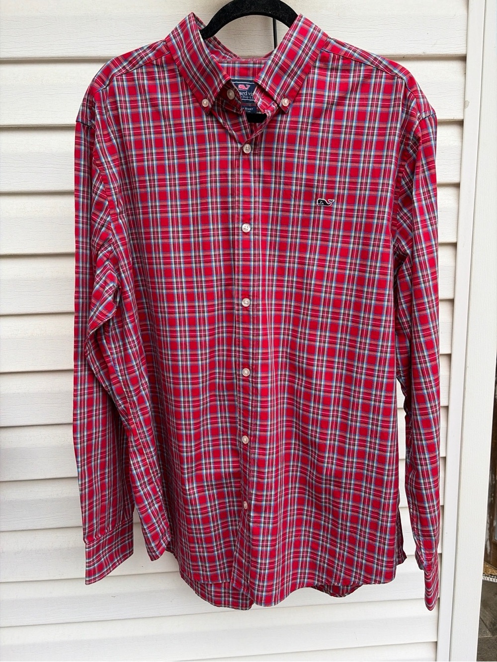 Vineyard Vines Men’s XL Whale Shirt Red Plaid Button Down Holiday Christmas
